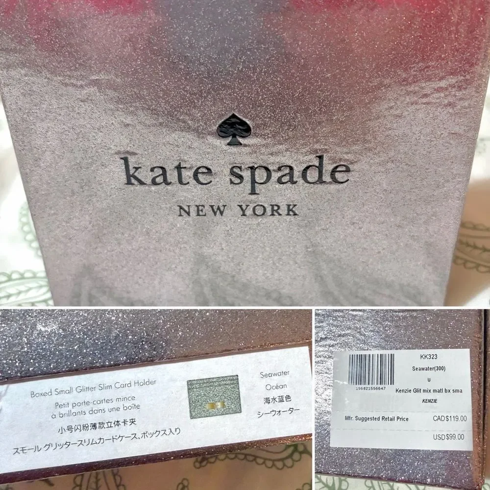 Kate Spade New York Sparkle Kenzie Glitter Card Case Seawater Mint Green OS NIB